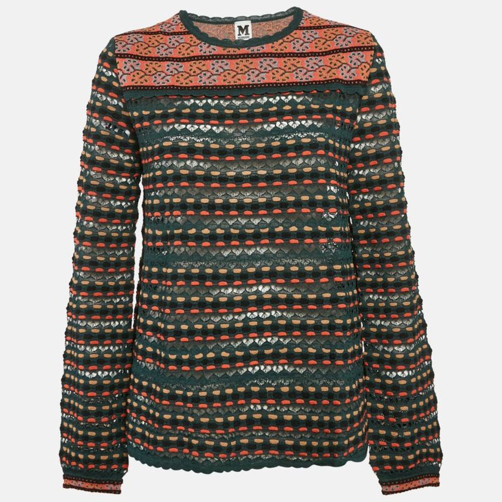 M Missoni Teal Blue Floral Perforated Knit Top S